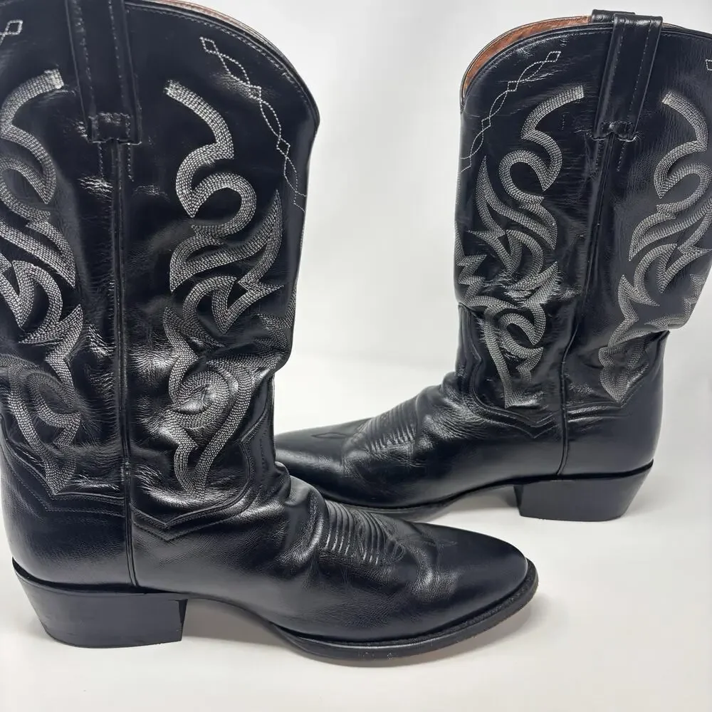 Dan Post Black Cowboy Boots Handcrafted Comfort Milwaukee Leather Sz 11.5